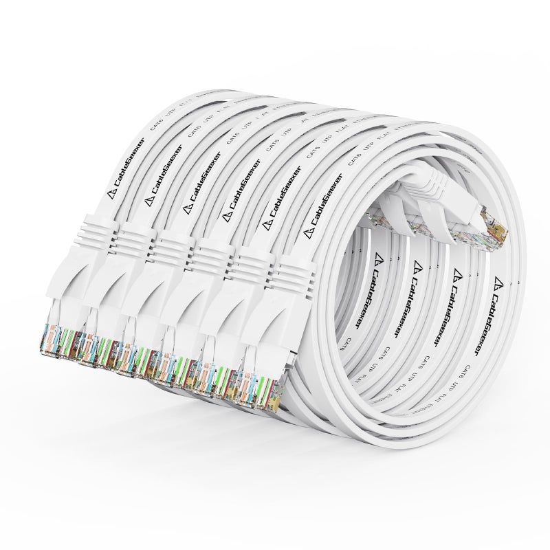 CableGeeker Cat 6 Ethernet Cable 1.5ft (6 Pack) (at a Cat5e Price but Higher Bandwidth) Flat Internet Network Cable - Cat6 Ethernet Patch Cable Short - Withe Cat6 Computer Cable with Snagless RJ45 Connectors - Image 1
